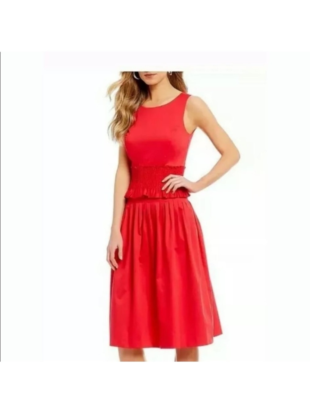 Antonio Melani Galeo Red Smocked Midi Dress Size: 8
